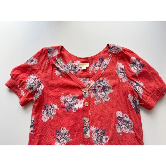 MAEVE Hansley Orange Floral Jacquard V-Neck Puff Sleeve Blouse Top, Size 6 - Picture 8 of 14